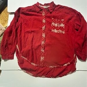 Intimately Free People Red Gauze Paisley Bandana Button Down Shirt Size Medium